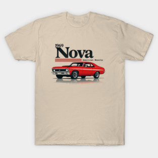 1969 Chevy Nova Red American Muscle Car Retro Tribute T-Shirt