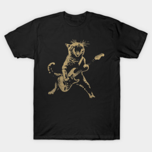 vintage Rock Cat Playing Guitar Funny Guitar Cat For Men Women Kids T-Shirt
